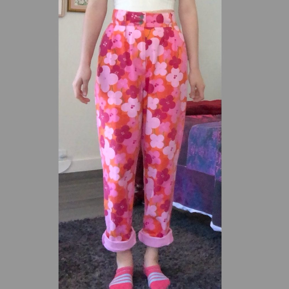 Lucy and Yak pink floral trousers
